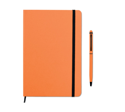 Agenda cu elastic si semn de carte si pix portocaliu coperta tare