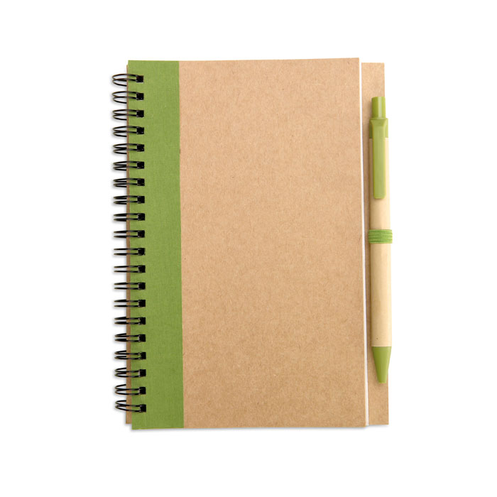 Notebook si pix eco-friendly realizate din materiale reciclate si biodegradabile, 70 pagini simple, 18 x 13 cm, cu verde IT3775