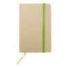 Notebook A6 material reciclat, 96 pagini albe, semn de carte si elastic cu verde lime MO7431