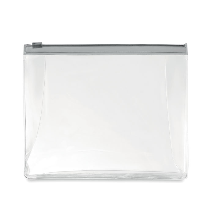 Geanta cosmetice transparenta fermoar gri MO9627